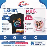 Mug Printing Rs. 99/-  | Custom T-Shirt printing Rs. 50/- only | 